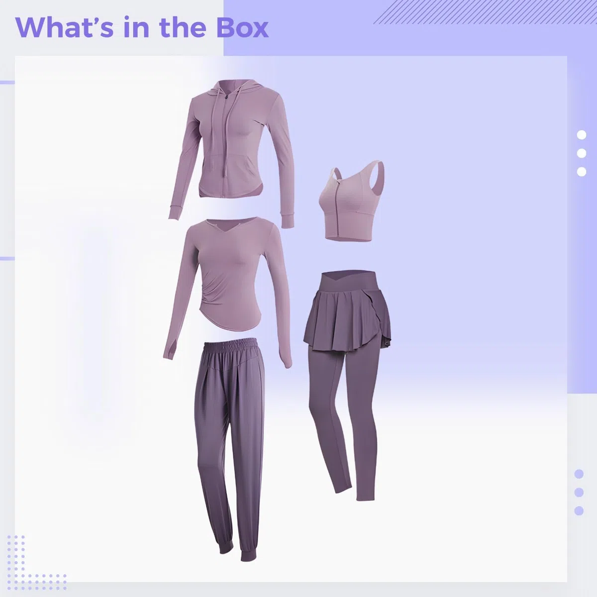 Conjunto de yoga y fitness de 5 piezas para mujer, camiseta atlética de manga larga, pantalones deportivos de cintura alta con falda, tela transpirable y que absorbe la humedad, cómodo y elegante