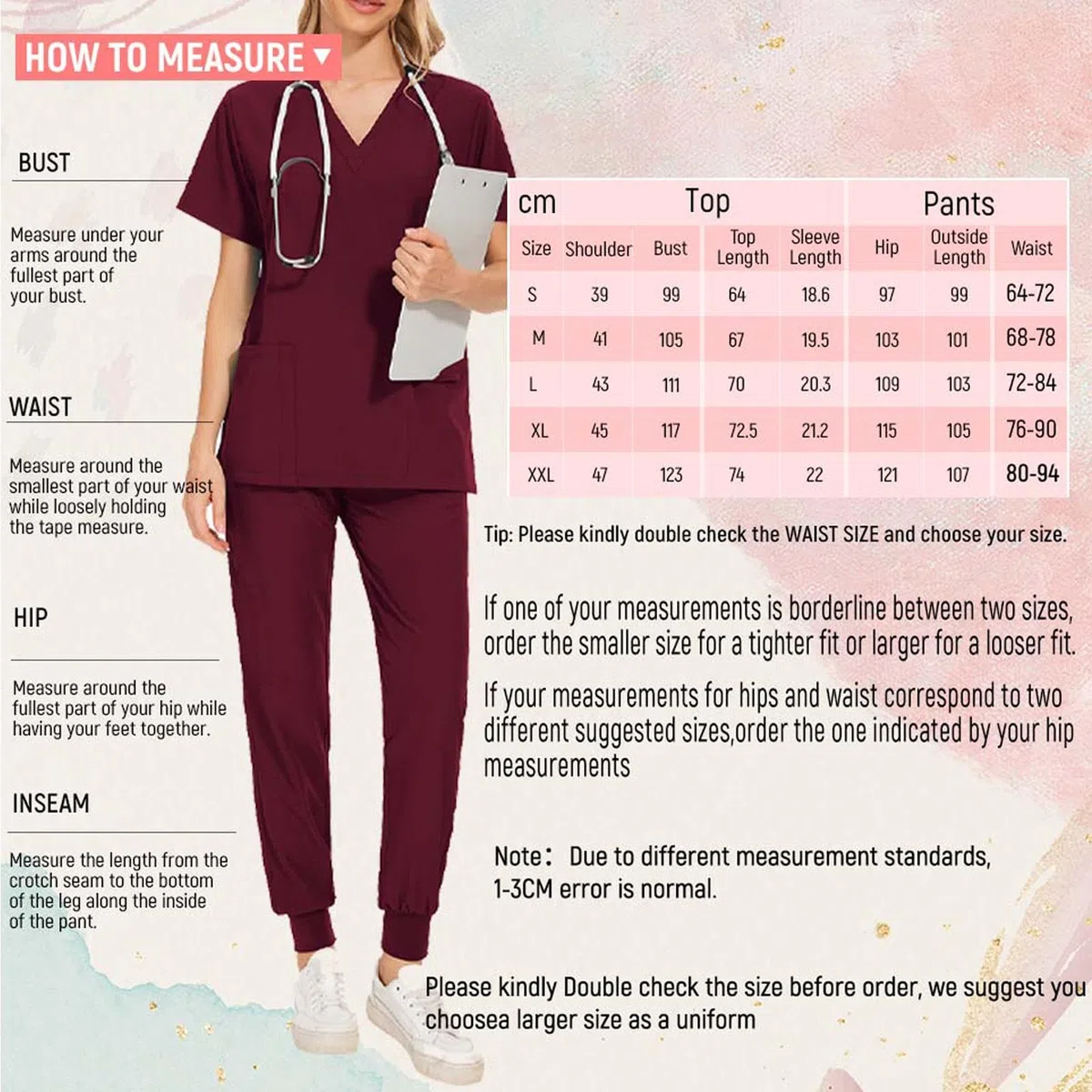 Baoblaze Conjunto de Uniforme Médico para Mujer, Pantalón Y Blusa con Detalles Modernos, rosa y gris