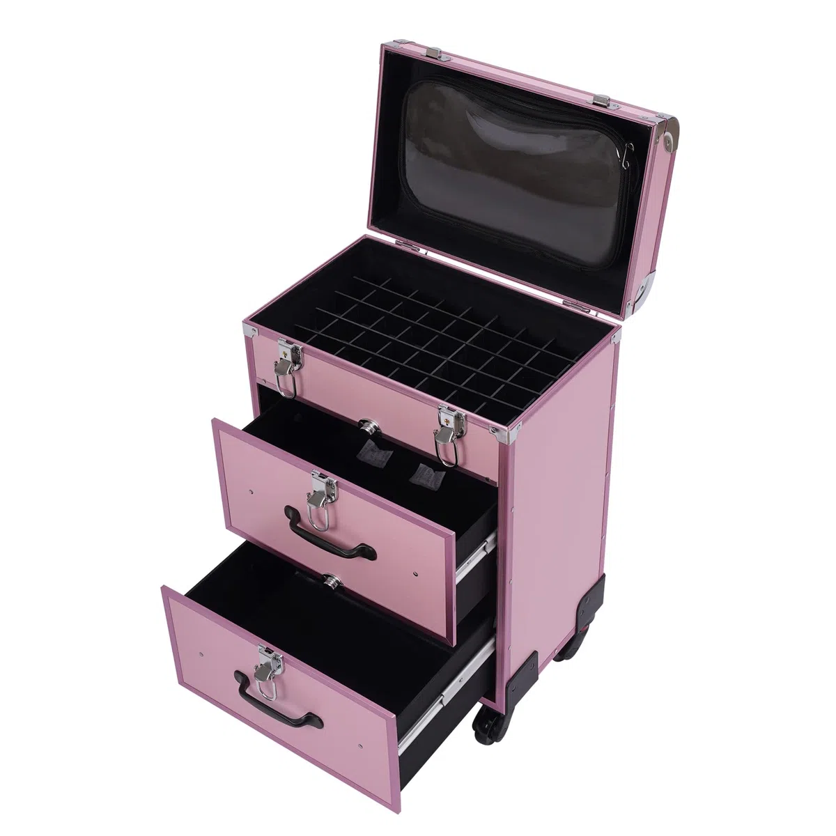 Maleta con Ruedas para Maquillaje, Estuche con Ruedas para Maquillaje y cosméticos, Organizador de esmaltes de uñas para Estudio o Viajes, Ideal para técnicos de uñas.