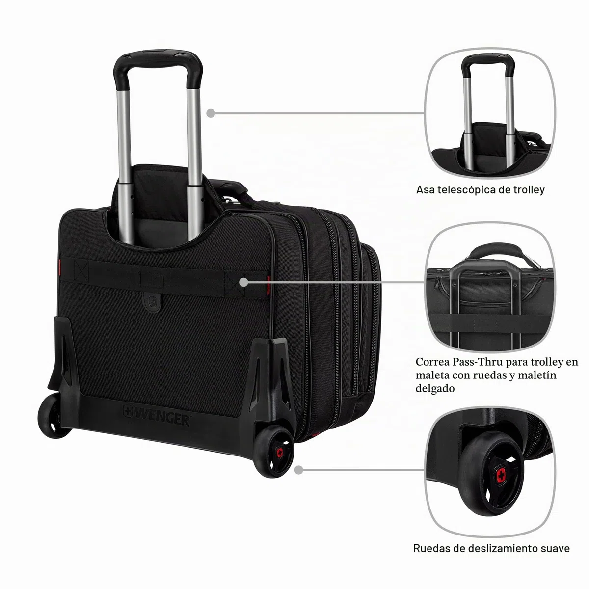 Wenger Patriot Maletín de 2 Piezas para portátil de hasta 17 Pulgadas, Funda extraíble para portátil de 15,6 Pulgadas, 25 l, Mujer Hombre, Oficina Viajes Negocios, Negro, 600662
