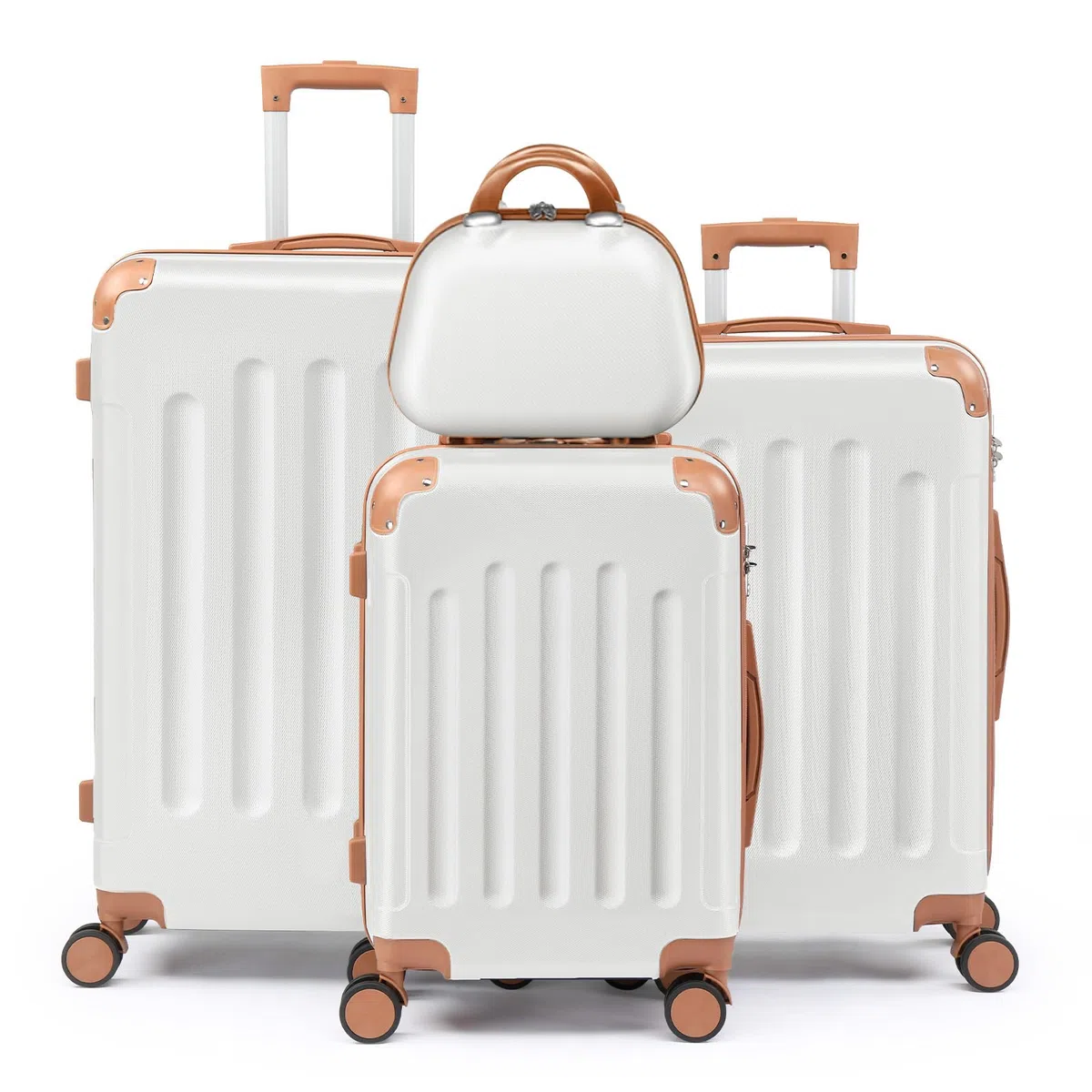 LEADZM Juego de Maletas de 4 Piezas con Neceser (Beige-Marrón) | Maletas de Viaje Grandes 23 Kilos, Maleta Cabina con Refuerzos de Esquina, Mediana, Maleta de Viaje