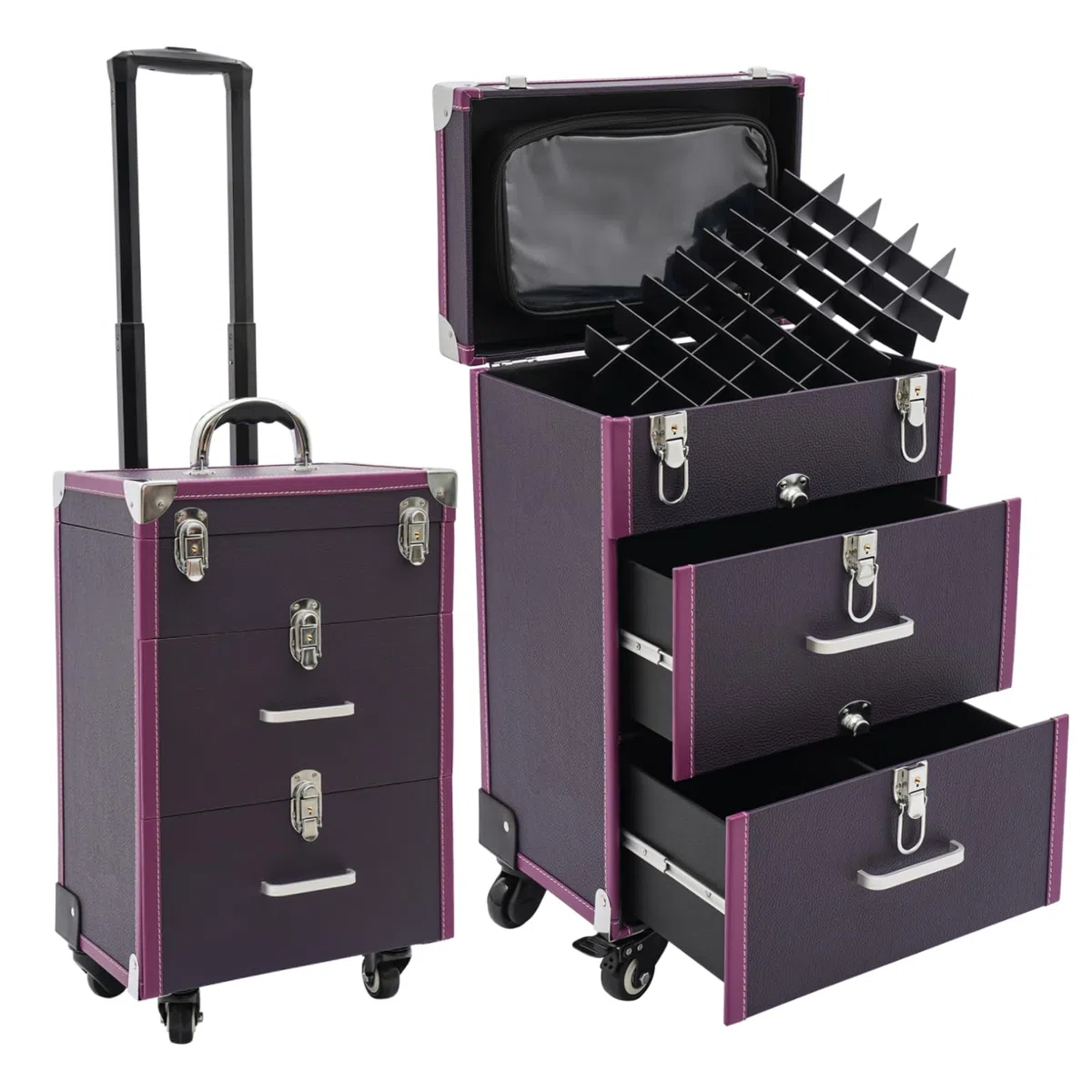 Estuche para cosméticos con Ruedas de Gran Capacidad, Estuche de Viaje con Ruedas, Caja de Almacenamiento móvil, Estuche de Maquillaje Multifuncional, Organizador de Herramientas