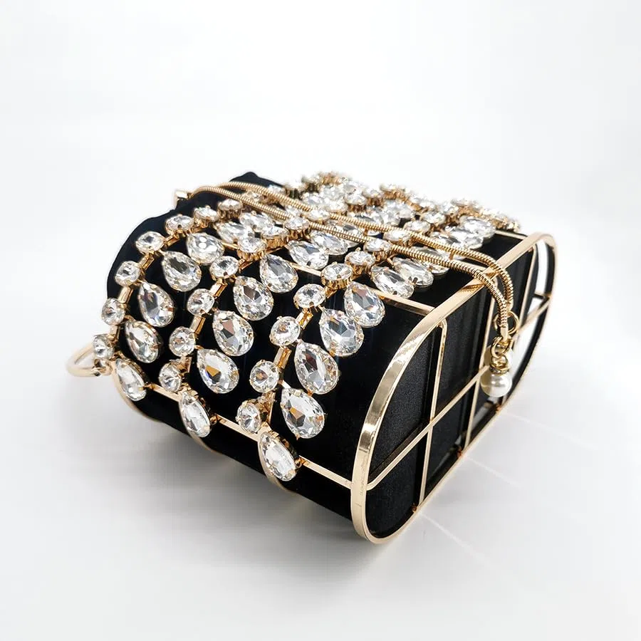 Bolso de Mano de Noche con Diamantes de imitación de Cristal Grande, Bolsos de diseñador de Lujo para Mujer, Bolso Dolly de Fiesta Nupcial de Terciopelo de Metal para Mujer, Bolso