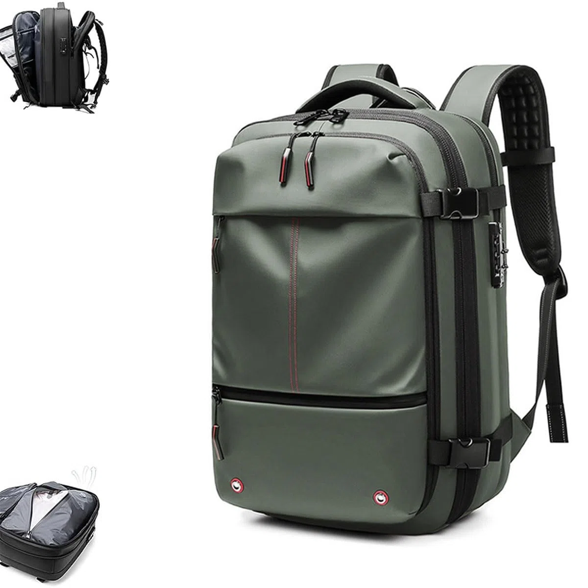 Mochila, Mochila Airbag Al Vacío, Mochila Expandible De 60 litros con Compresión Al Vacío, Mochila De Viaje Al Vacío Antirrobo, Viajes Cómodos Y Uso Óptimo del Espacio(Green,Manual Press)