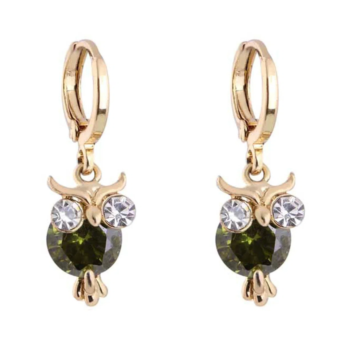 Pendientes de Fiesta para Bodas Mujer Oro Amarillo 18K Granate Verde Redonda Búho Pendientes Colgante