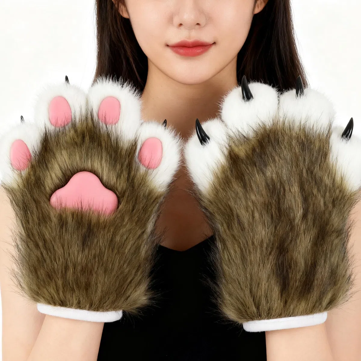 Guantes peludos de felpa con patas de gatos, guantes de patas de animales para eventos temáticos de vacaciones, disfraces para mujeres y niñas, accesorios de disfraces, guantes cálidos para niños