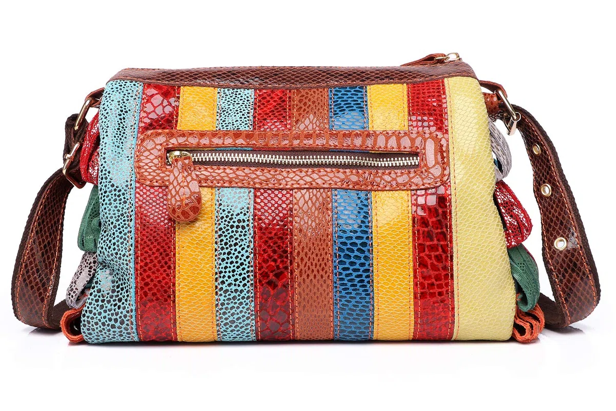Bolso de mano multicolor de Boston de cuero genuino de las mujeres Bolsos de Crossbody coloridos