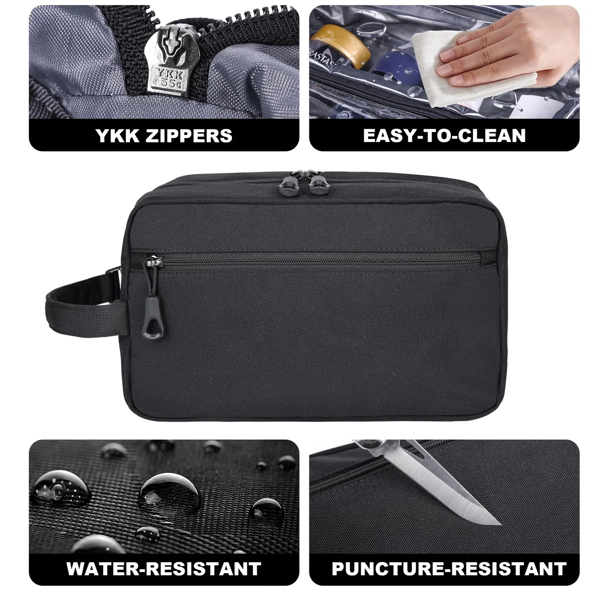 HILOMON Neceser para hombre, con cremalleras YKK, para colgar en el baño, ducha, con gancho giratorio de metal XXL, gran comparación, impermeable para accesorios de viaje, Negro -, 10.6x6.7x4.3,
