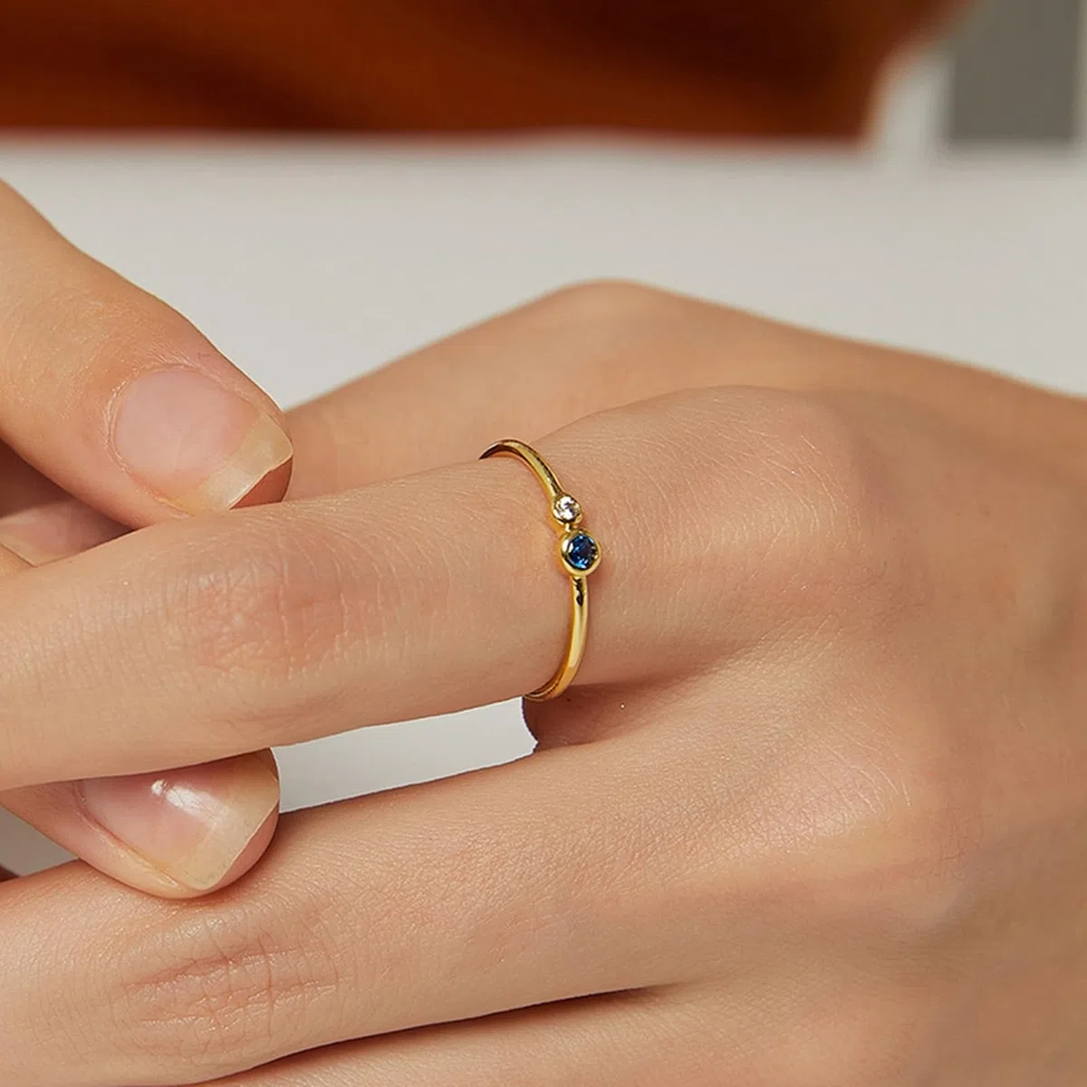 Anillos de zafiro para mujer, oro auténtico, alianzas de oro de 9 K/14 K/18 K, oro amarillo delicado para mujeres