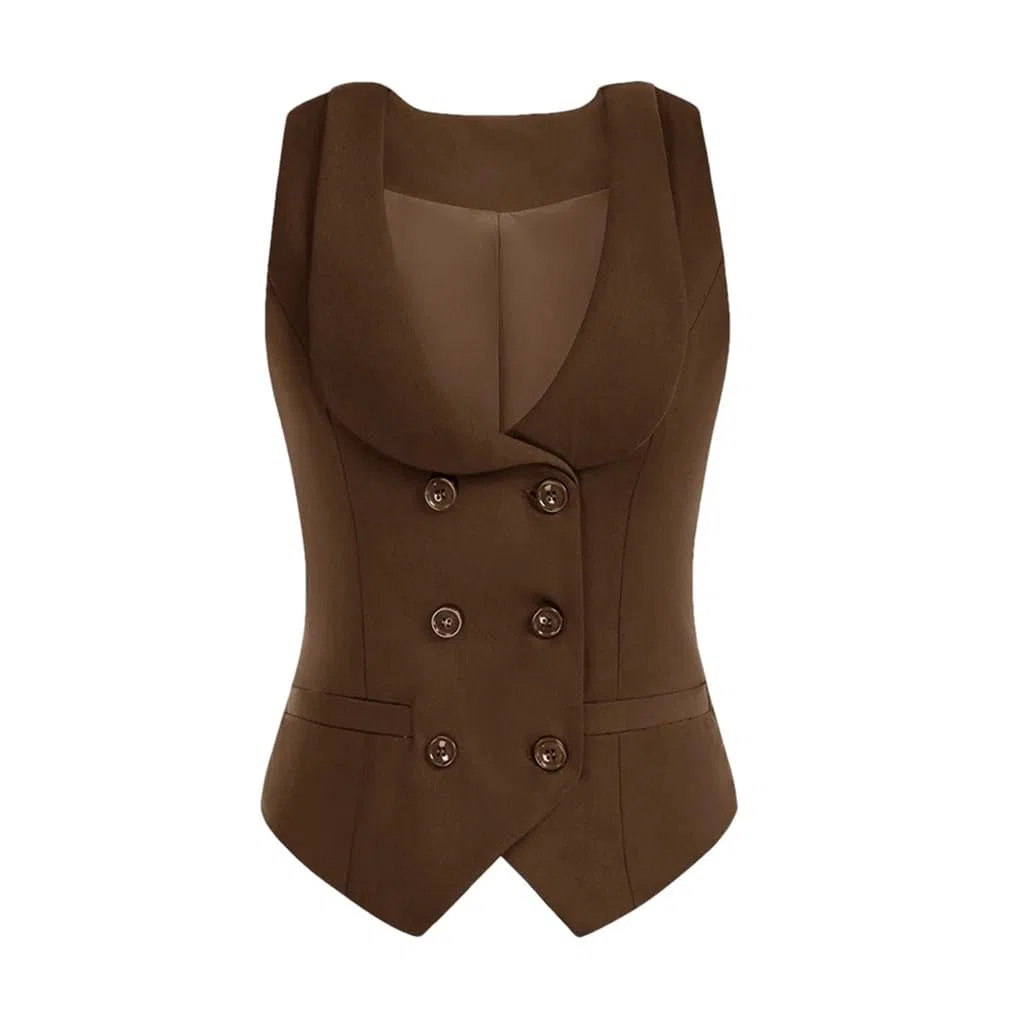 Chaleco para mujer, cuello de solapa, doble botonadura, elegante, chaleco de negocios, oficina, ropa de trabajo formal