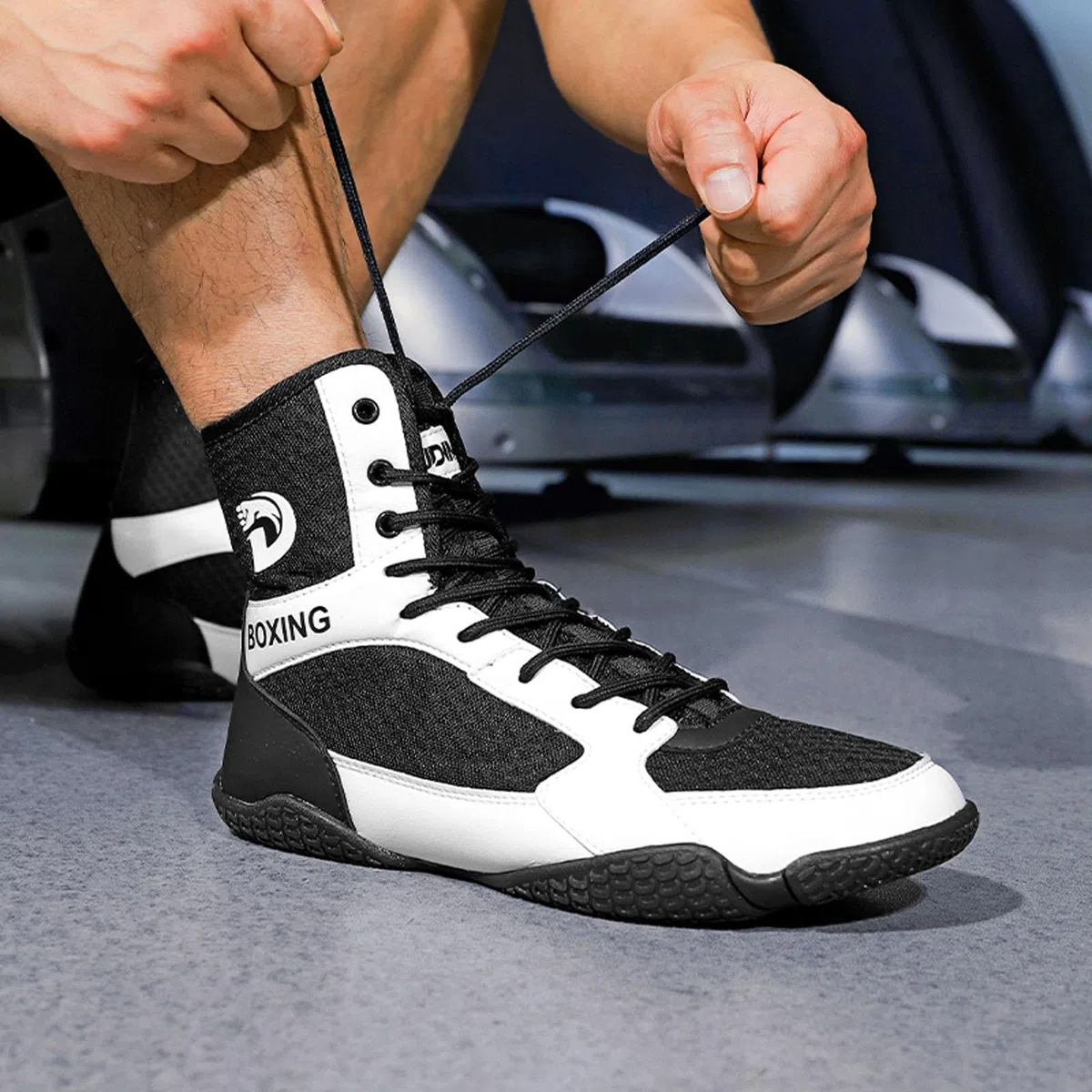 Zapatos De Boxeo para Entrenamiento Y Competición, Calzado Ligero para Lucha Libre para Hombres Y Mujeres, Transpirables, Botas De Combate De Caña Alta,Blanca,43 EU