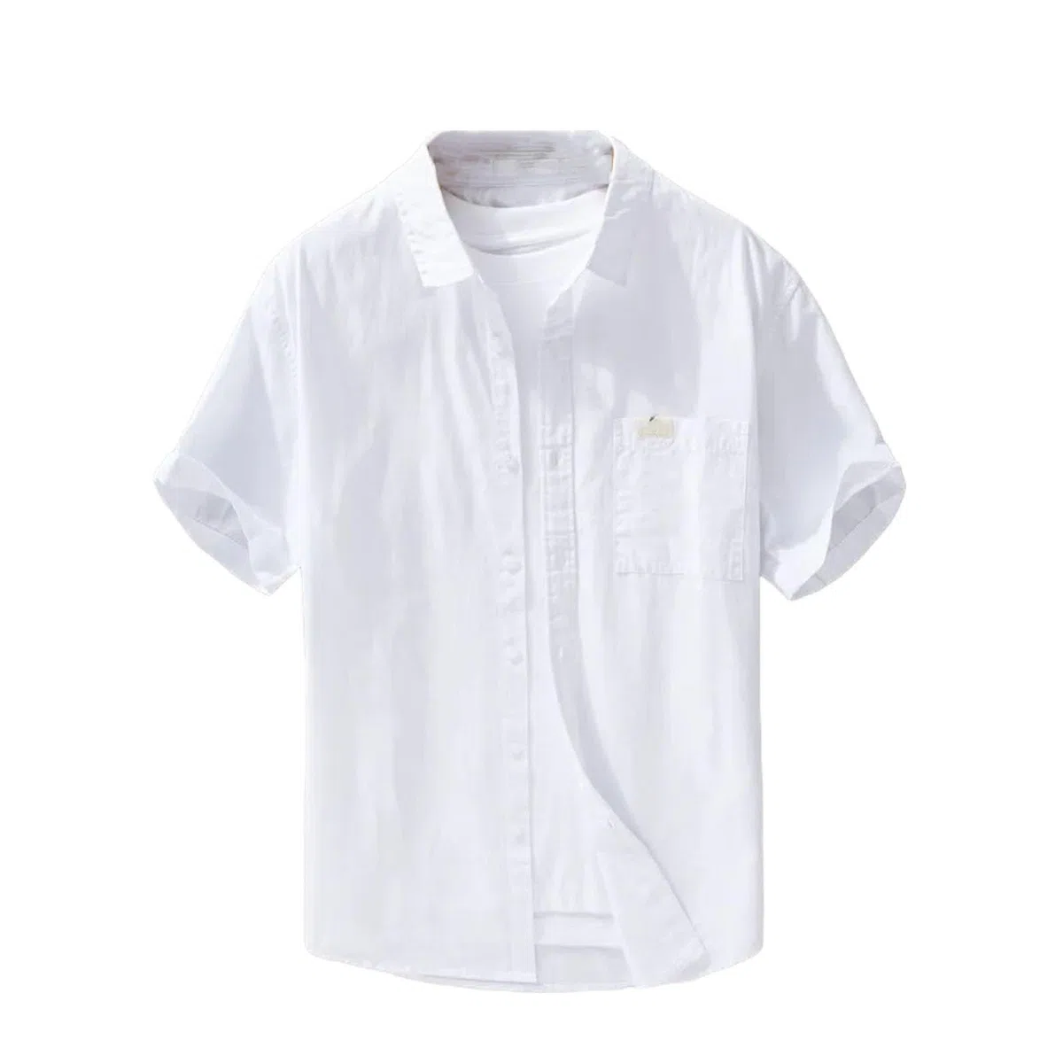 Camisa de color sólido para hombre, manga corta, bolsillo en el pecho, simple, básica, de algodón puro, clásica, para uso diario
