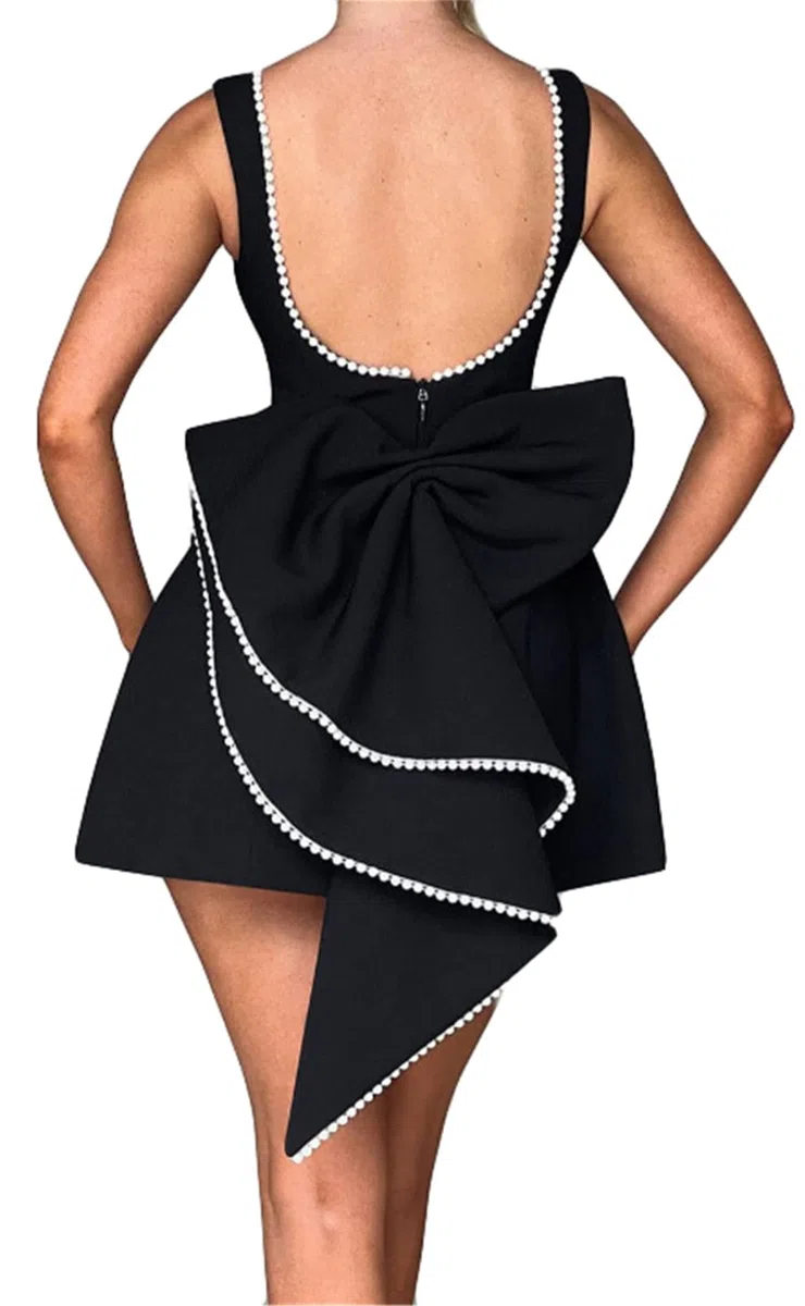 Vestido de verano para mujer, sin mangas, con lazo, perla, corto, sexy, delgado, sin mangas, espalda abierta, mini vestidos formales