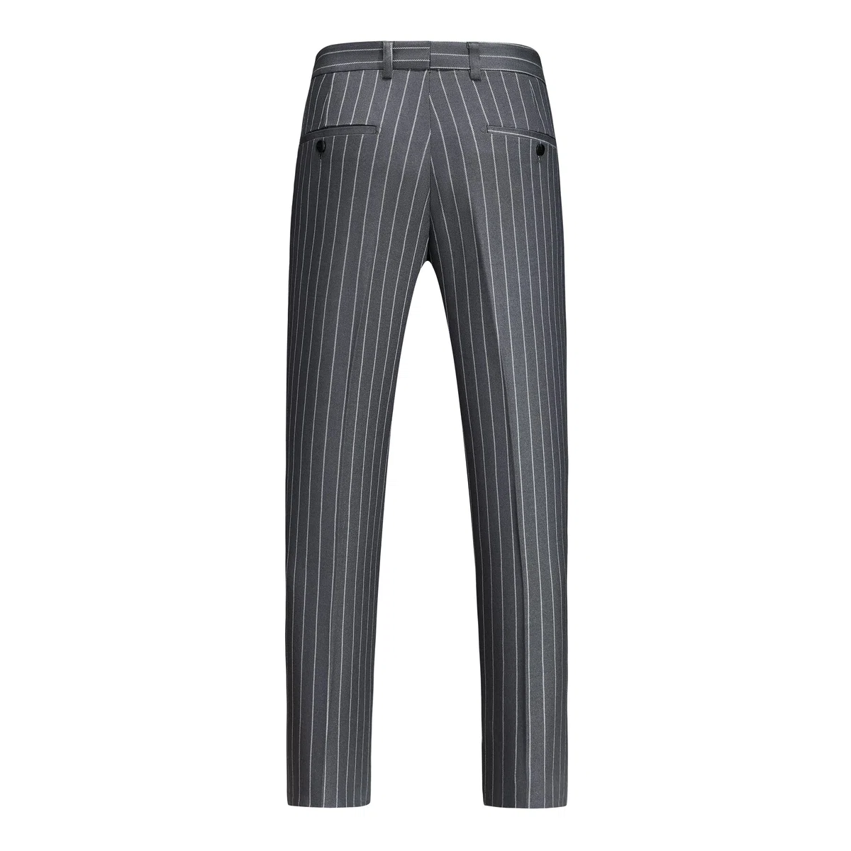 MOGU Pantalones de vestir ajustados a rayas para hombre, ligeros, parte delantera plana, pantalones de traje a rayas, pantalones casuales de negocios