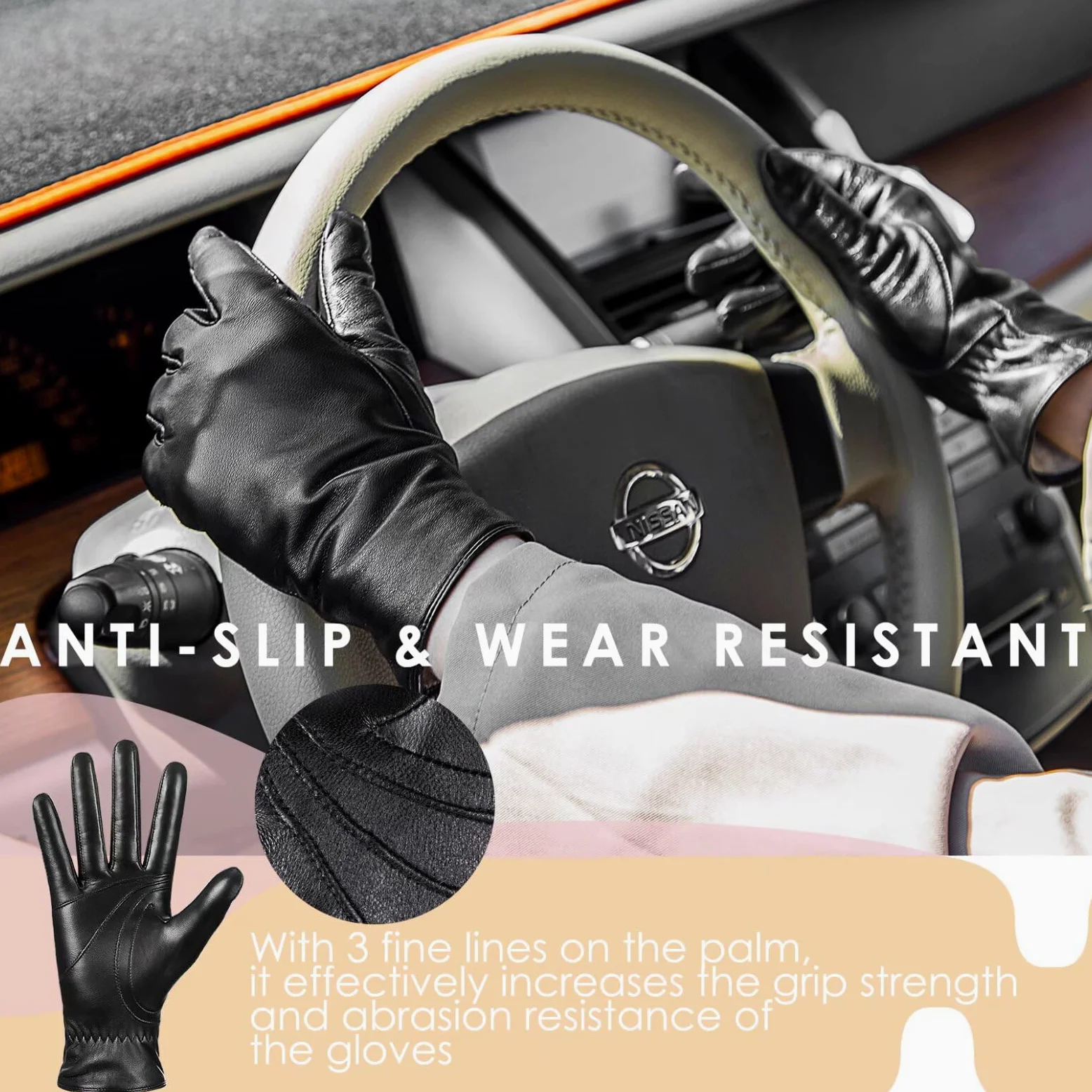 Guantes de invierno de piel de oveja para mujer, guantes de pantalla táctil con forro térmico de cachemira, guantes de conducción de moda, Negro -, S
