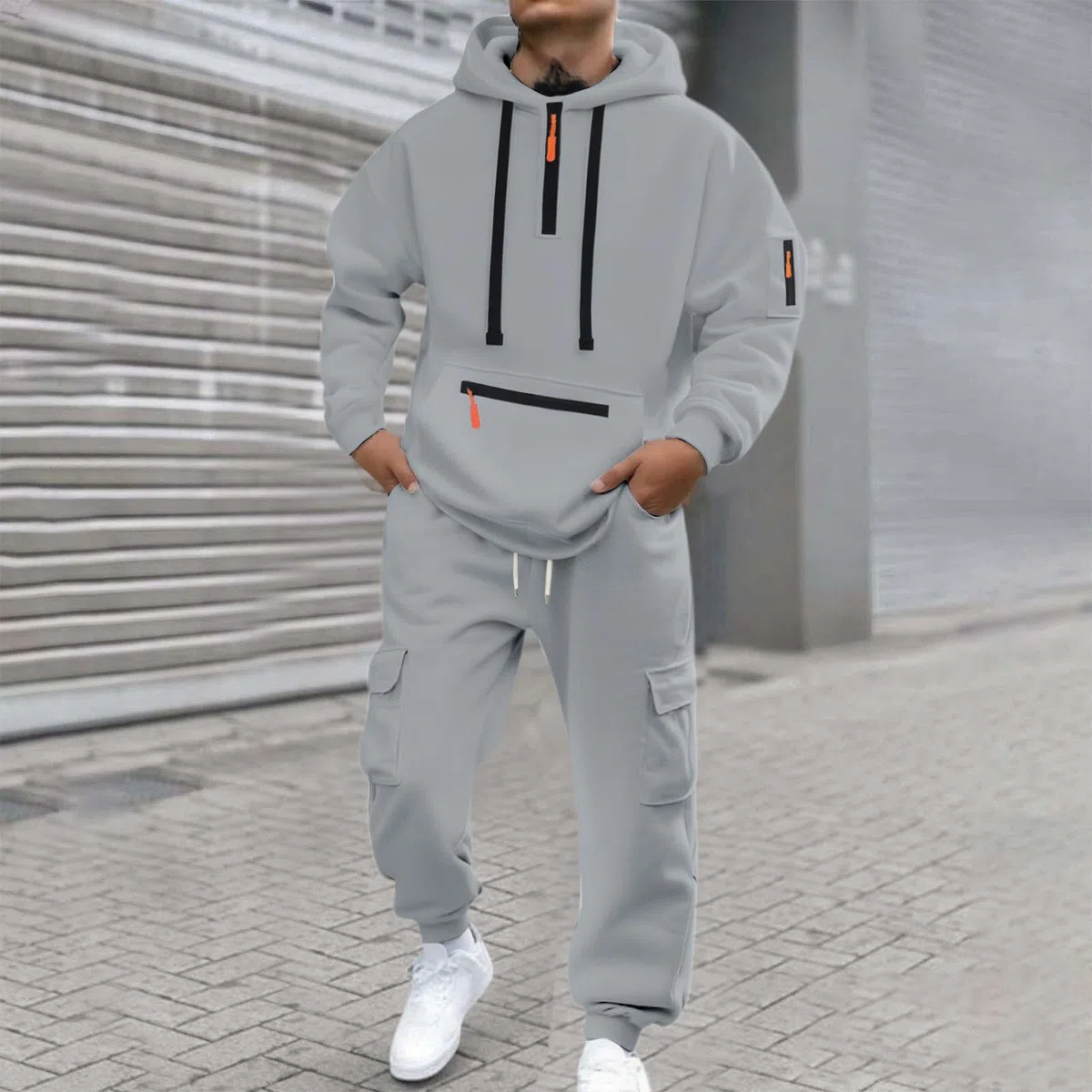 Conjunto de Jogging para hombre de 2 piezas con sudadera para correr de malla de otoño suave para deporte, cuello redondo, bolsillos cálido, transpirable, cómodo, ligero, entrenamiento A110