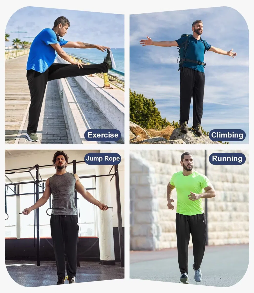 lomsoe Pack de 5 pantalones de chándal para hombre, tejido de malla, pantalones deportivos largos con bolsillos con cremallera, pantalones de chándal holgados para correr y tiempo libre, negro, gris