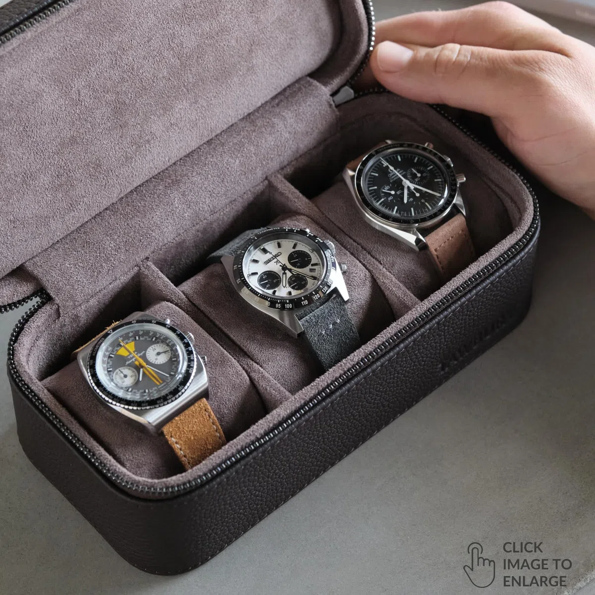 TAWBURY Caja de reloj de cuero 3 relojes hombres viajes