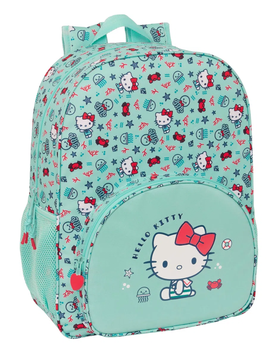Safta HELLO KITTY SEA LOVERS - Mochila Escolar Niño, Mochila Niño, Mochila Infantil, Adaptable a Carro, Ideal para Niños en Edad Escolar, Cómoda y Versátil, Resistencia, 33x14x42 cm, Color Turquesa