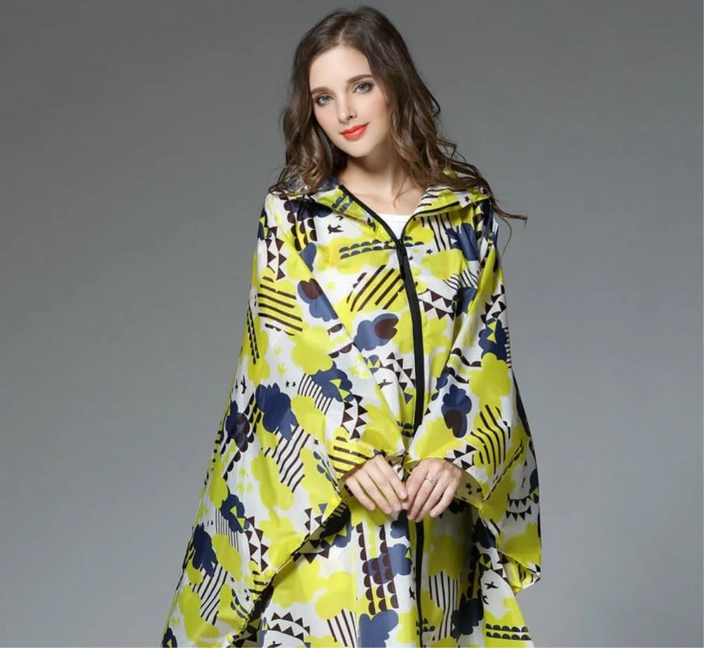 Capa de Lluvia Reutilizable Poncho Impermeable Con Estampado De Para Mujer, Capa Para Lluvia Grande Capucha Y Cremallera Ropa de Agua para Exteriores