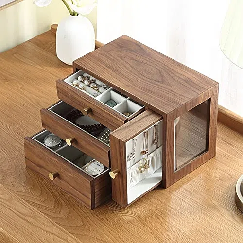 Joyero Organizador de Joyas Caja de joyería de Madera Grande de Lujo Organizador 4 cajón Pendiente de Madera Anillo Collar Reloj de joyería Caja de Estuches de Estuche Caja de Joyas Organizador