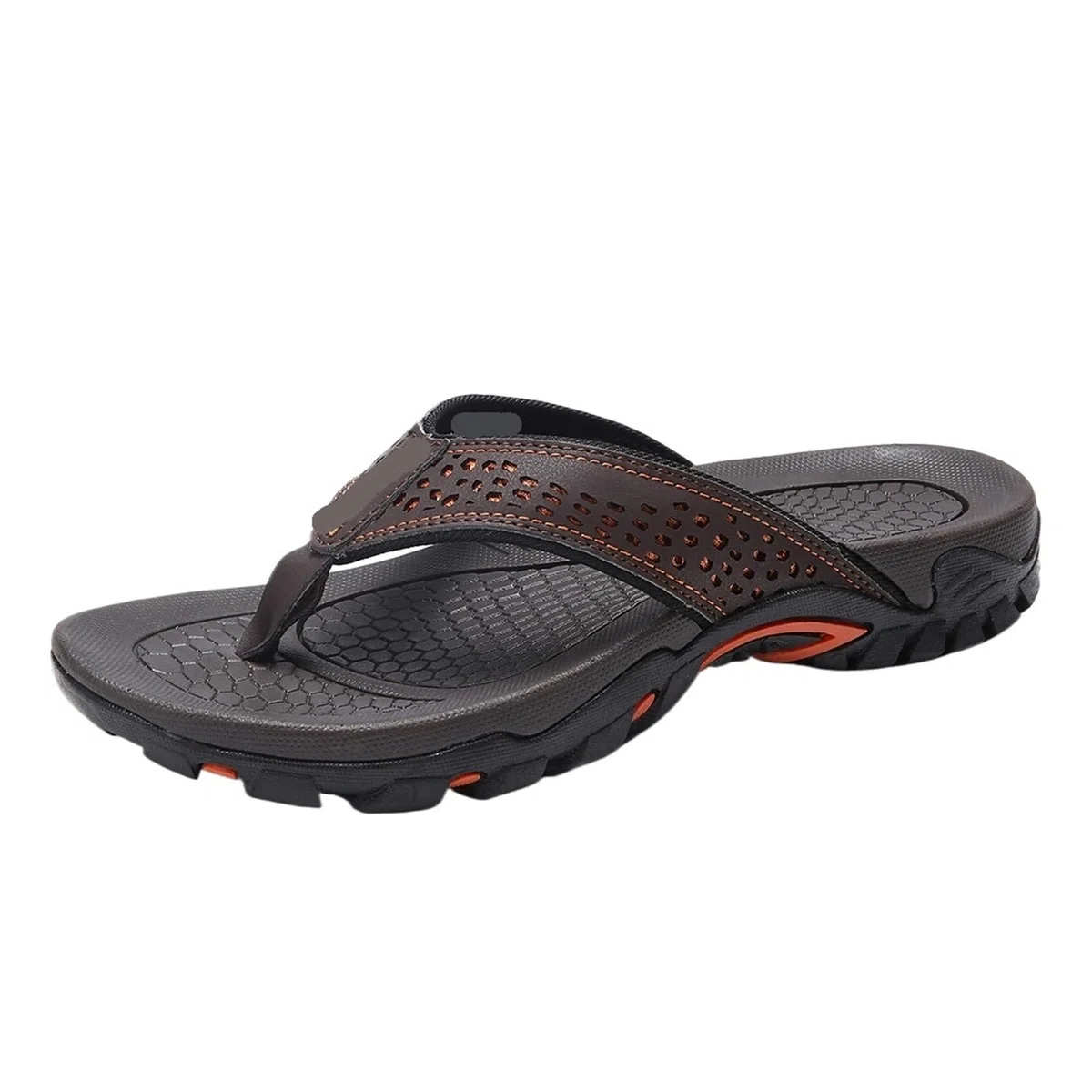 Sandalias de playa con parte inferior plana y chanclas cuero PU for hombre | Dark Brown,38