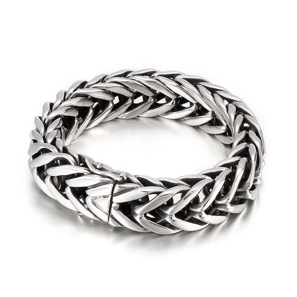 Pulseras de encanto, para hombre cubano, pulsera de eslabones de plata de acero inoxidable en forma de V, diseño de hebilla de 220x17mm para los hombres
