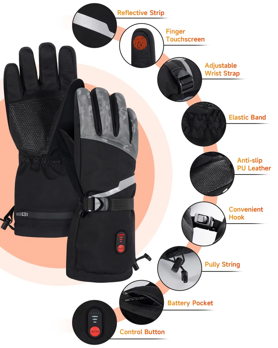 LAMA Guantes calefactables de esquí para hombre y mujer, guantes de ciclismo, guantes de invierno calentados, guantes deportivos con batería de 7,4 V 23,7 wh, para motociclismo, esquí, actividades al