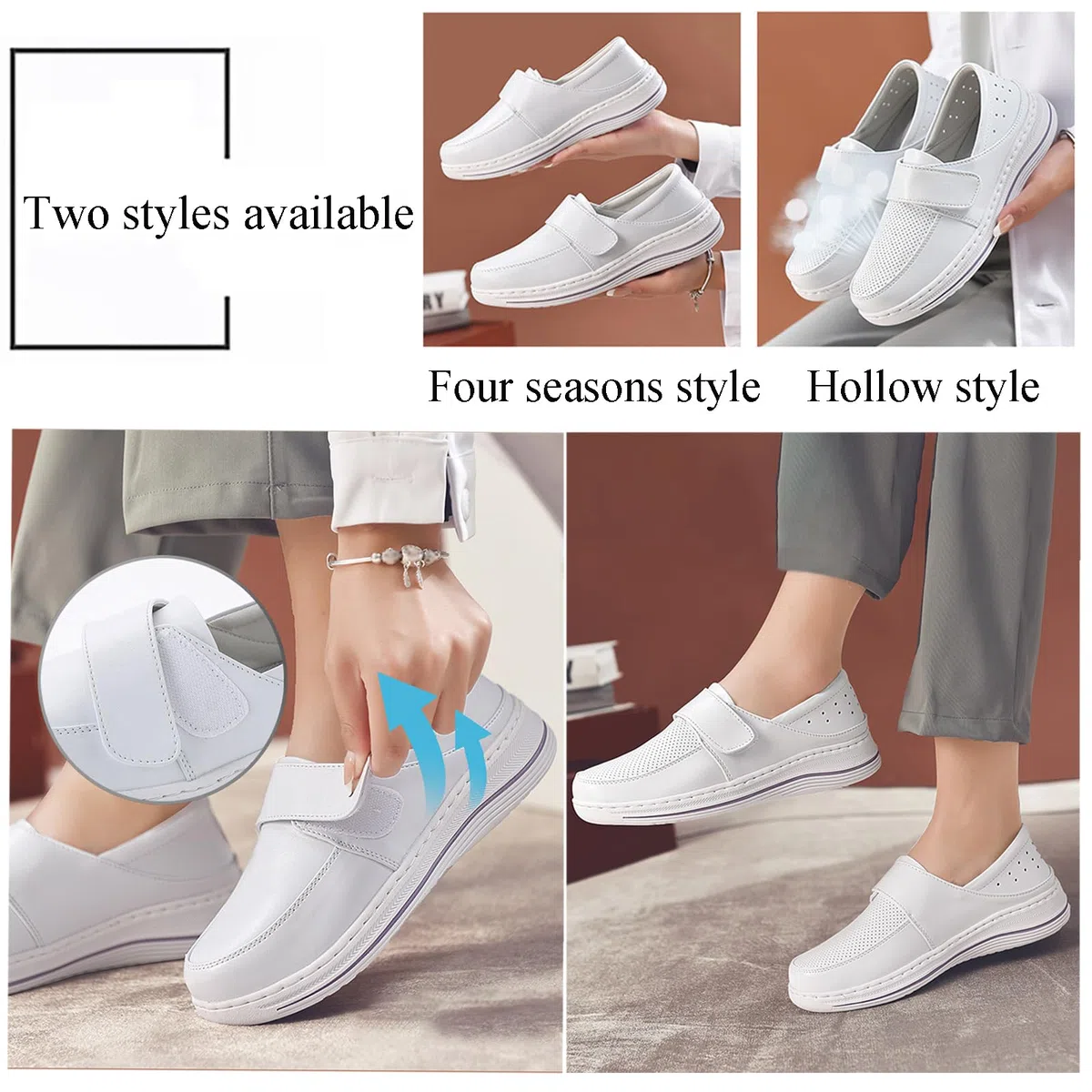 Zapatos Profesionales médicos/de enfermería/de Trabajo Ligeros para Mujeres, Zapatos médicos de Piel de Vacuno Transpirables con Suela de EVA Suave y Suela Gruesa