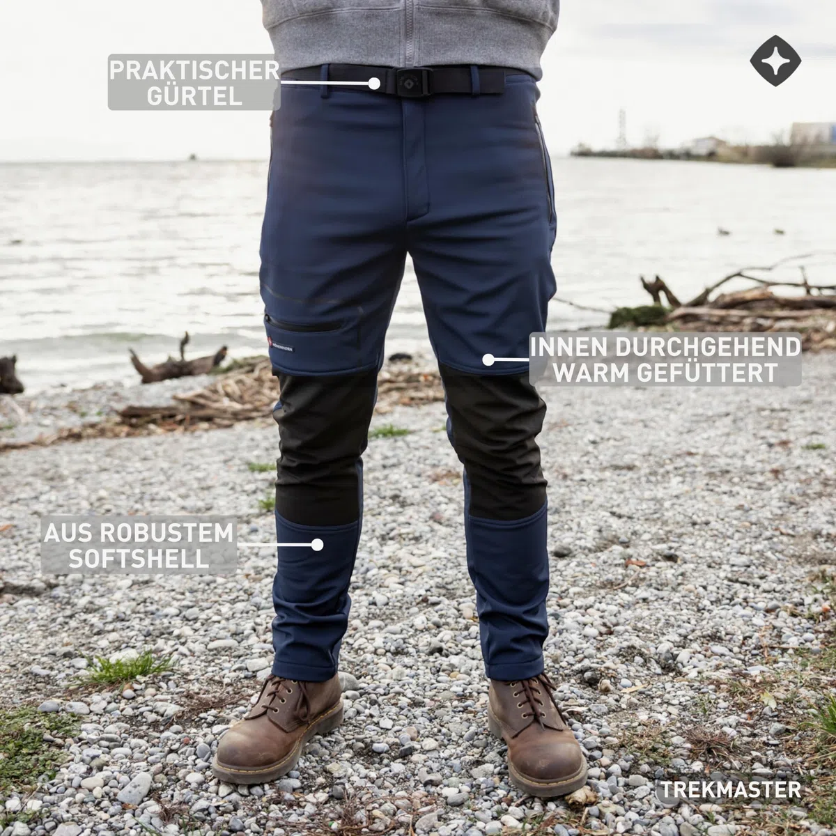 Höhenhorn Trekmaster - Pantalones de senderismo para hombre (softshell), forrados