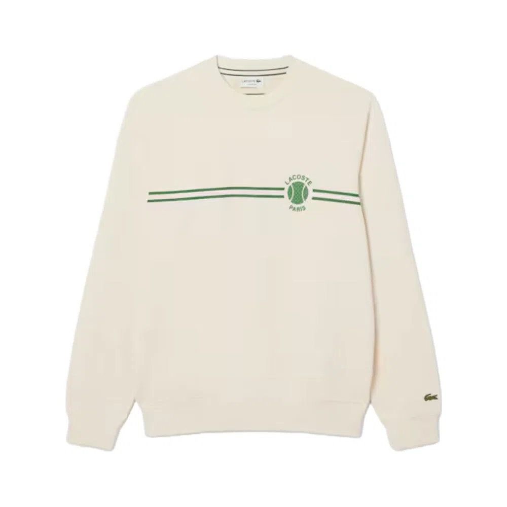 Lacoste Sudadera Beige Felpa con Estampado de Tenis Laponie