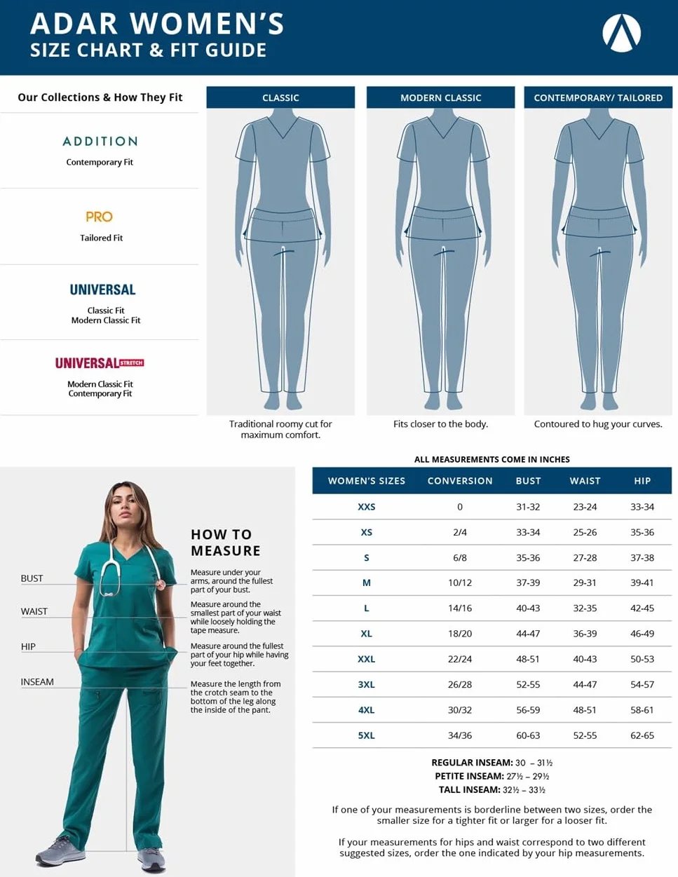 Adar Uniforme médico para mujer: chaqueta y pantalones elásticos sin cordones