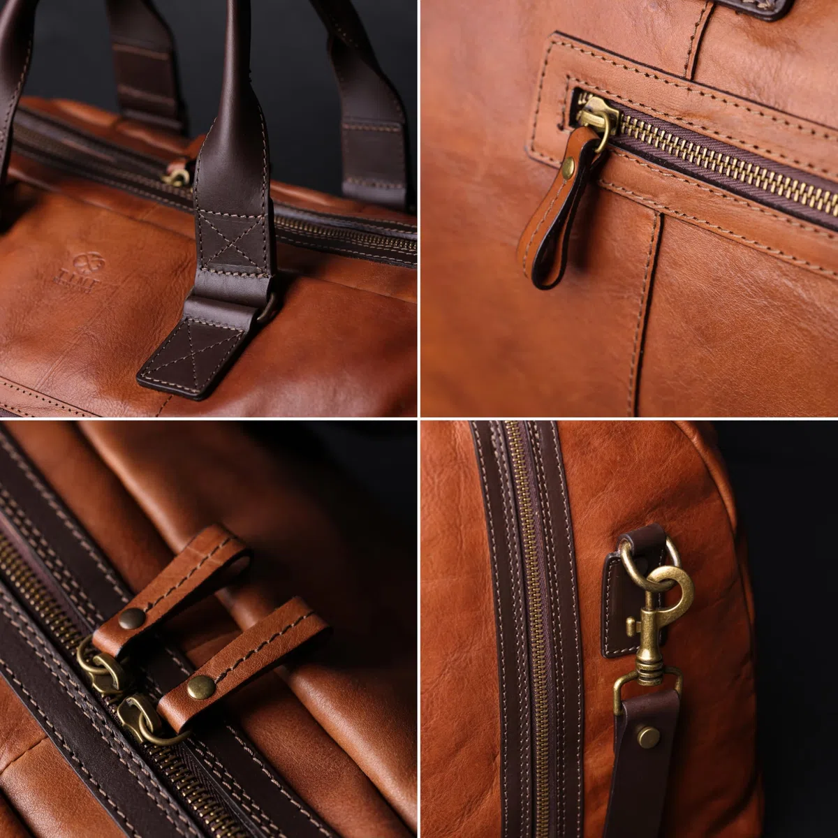 Bolsa de Viaje de Cuero - Bolsa de Lona - Weekender - Bolsa de Noche - Bolsa de Cuero - Bolsa de Gimnasio - Time Resistance, Coñac