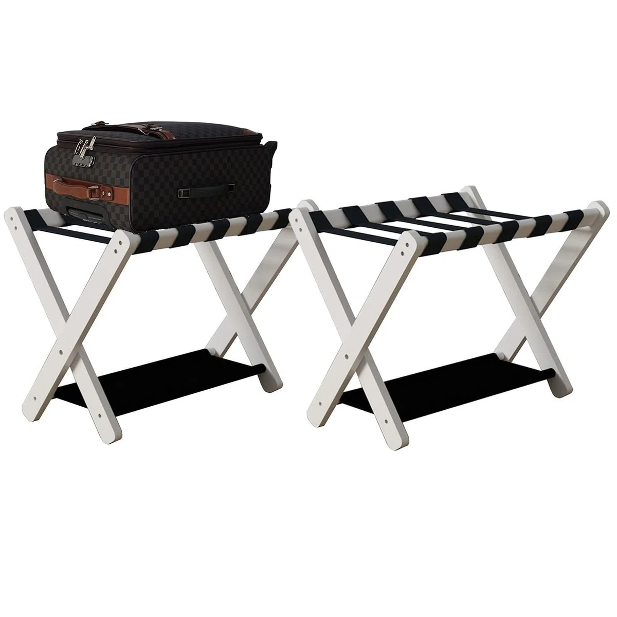 Genérico Organizador de Maletas Plegable con Zapatero - Juego de 2 portaequipajes para habitación de Invitados - Soporte para Maletas de 2 Niveles - Soporte para Maletas de Suelo, 70 x 43 x