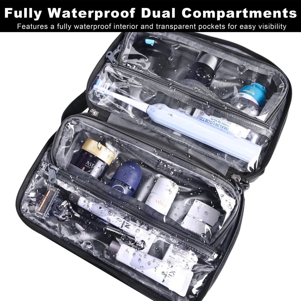HILOMON Neceser para hombre, con cremalleras YKK, para colgar en el baño, ducha, con gancho giratorio de metal XXL, gran comparación, impermeable para accesorios de viaje, Negro -, 10.6x6.7x4.3,