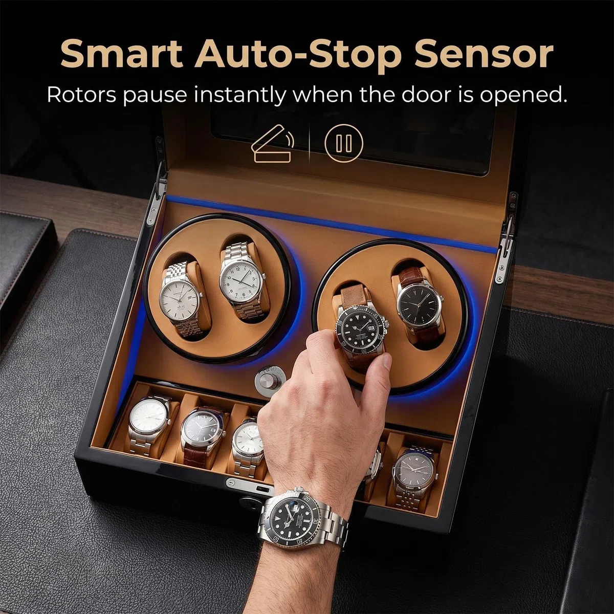 Caja Giratoria para 4 Relojes Automáticos con 6 Compartimentos