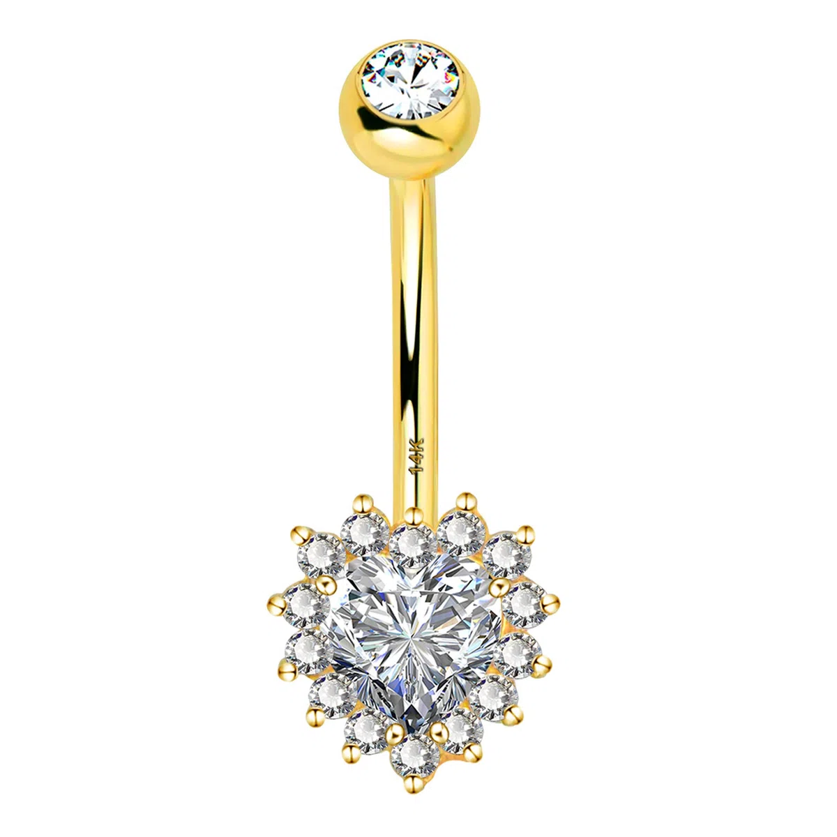 Melighting 16G Anillo en el ombligo, Oro amarillo de 14 quilates Piercings Vientre, Navel Bars, Belly Piercing Bar, Piercings en el Ombligo