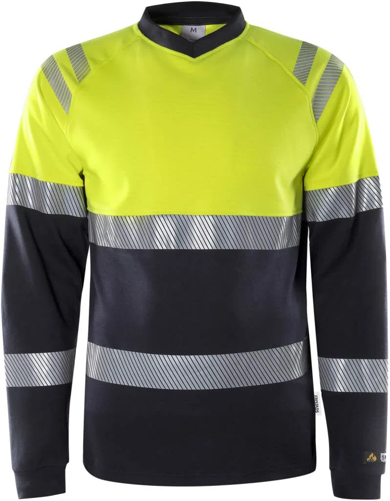 Fristads Flamestat Hi Vis Camiseta de manga larga clase 1 7107 Tfl, Amarillo de alta visibilidad/azul, XXL