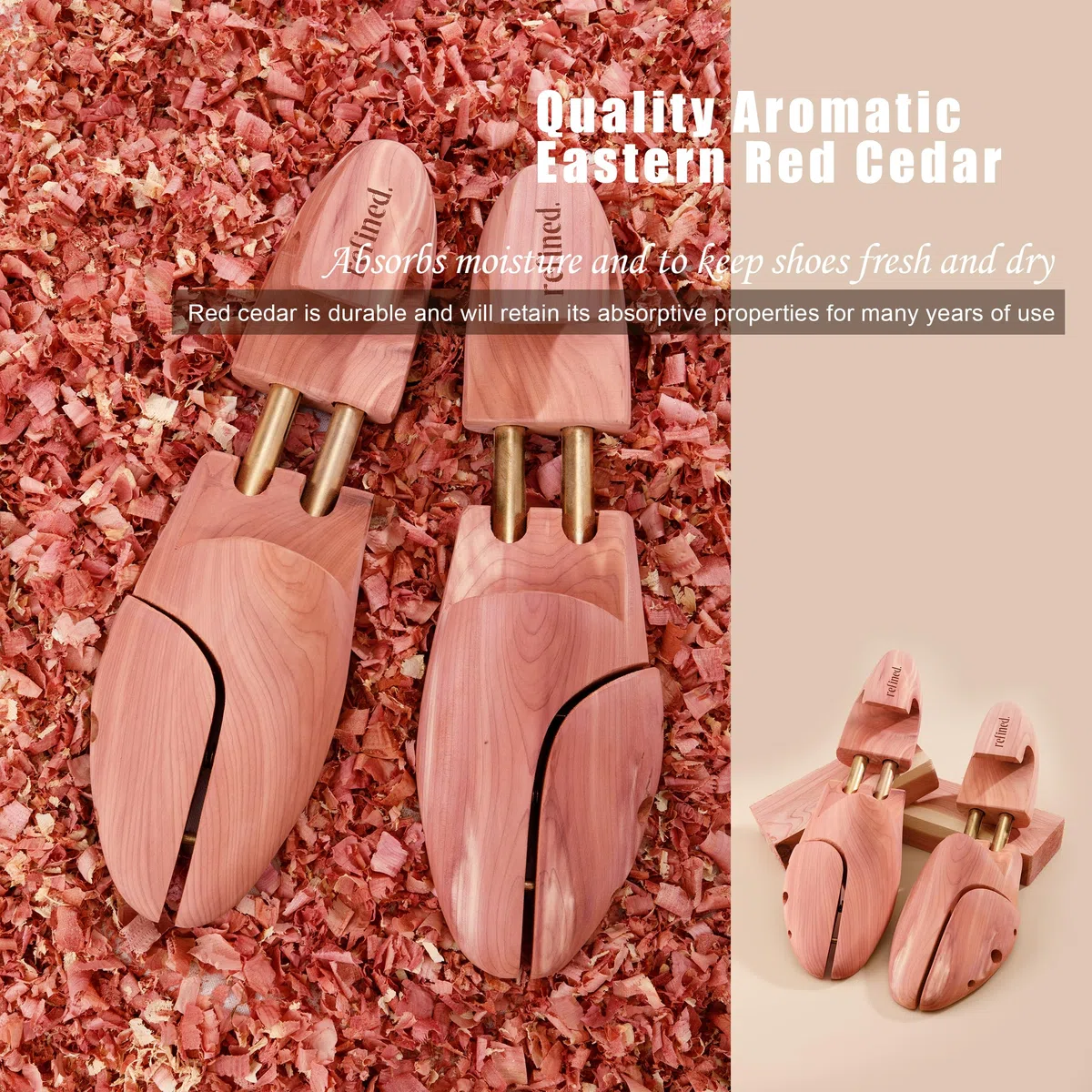Refined. Árbol de zapatos de cedro rojo de madera de cedro con tubos dobles, árboles de zapatos de tubo doble para hombre, 6-16 tamaños, árbol de zapatos de madera