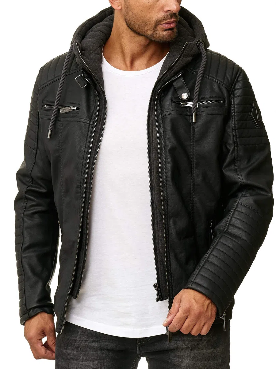 RED BRIDGE Chaqueta de cuero sintético para hombre con capucha