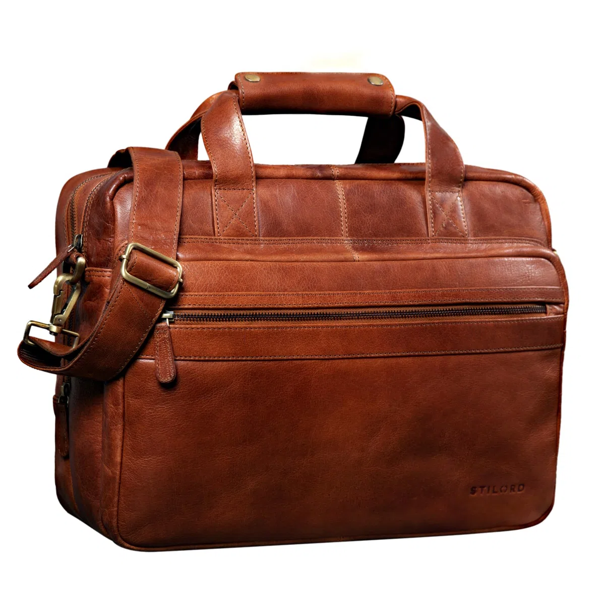 STILORD 'Adventure' Bolso de Piel para portátil de 14" Bolsa de Mensajero o Bandolera para Hombres y Mujeres Maletín para Profesor o Negocios de auténtico Cuero Color:marrón Oscuro - Opaco
