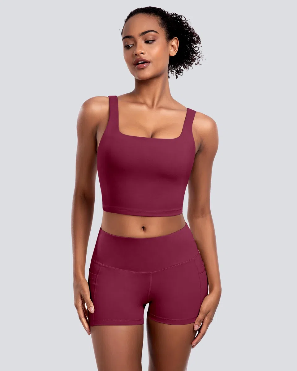 Sujetadores deportivos para mujer, paquete de 5 unidades, camiseta corta de cuello cuadrado para entrenamiento, camiseta de yoga acolchada con almohadillas integradas