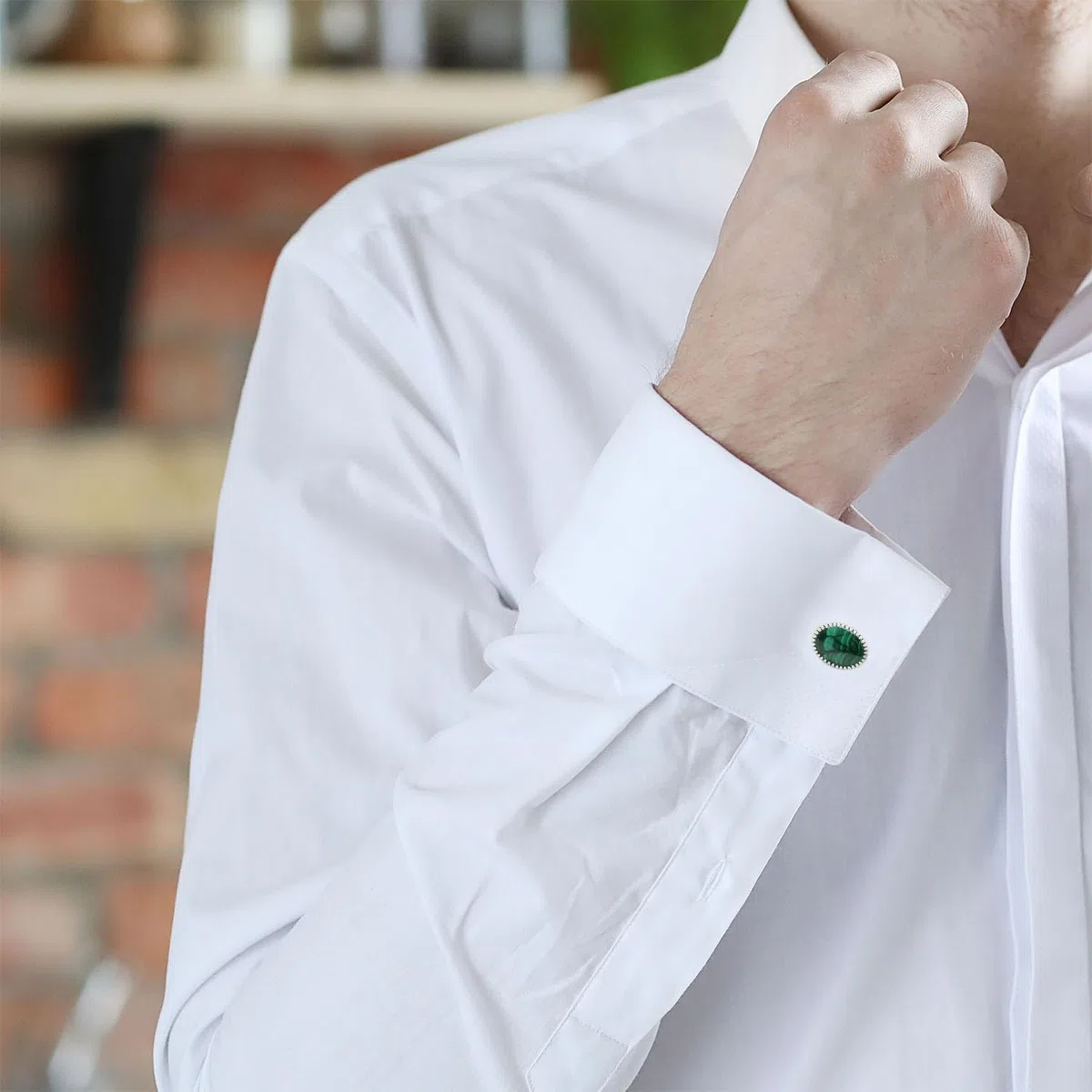 Gemelos Camisa Hombre con Malaquita y Plata 925