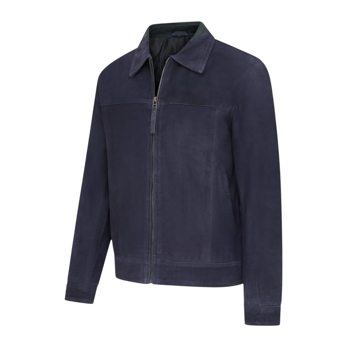 Infinity Leather Chaqueta Harrington de cuero de cabra auténtico estilo motero, color azul marino retro, para hombre.