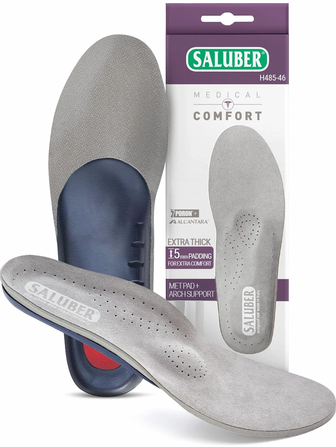 H485-46 Insertos ortopédicos extra gruesos con almohadilla metatarsiana para mujeres y hombres para fascitis plantar. Plantillas importadas de Italia. US W 11.5-12/M 10.5-11 (EU 44)