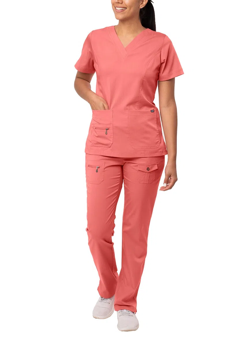 Adar Uniforme médico de Mujer Top Cuello en V Pantalones de Bolsillos múltiples