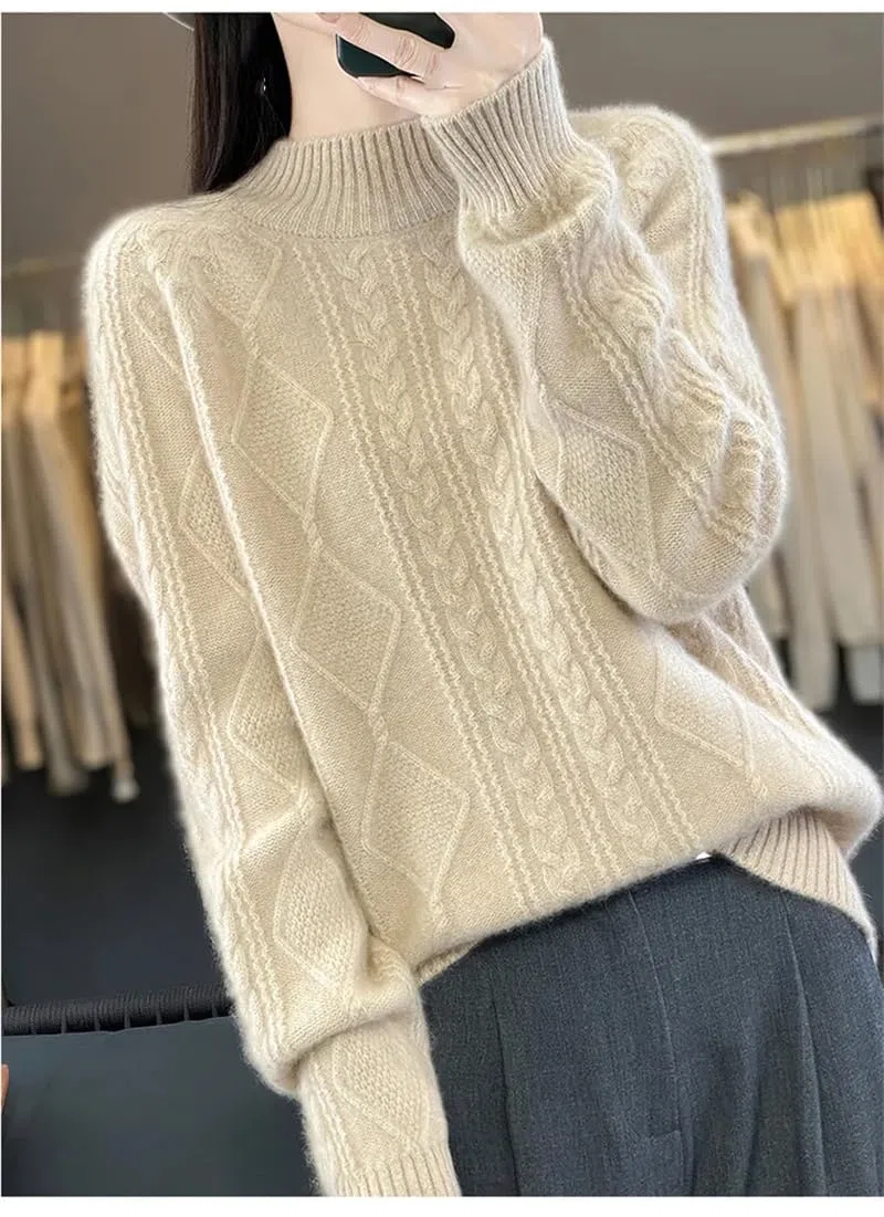 Dninmim Suéter de cuello alto para mujer, grueso, suelto, otoño e invierno