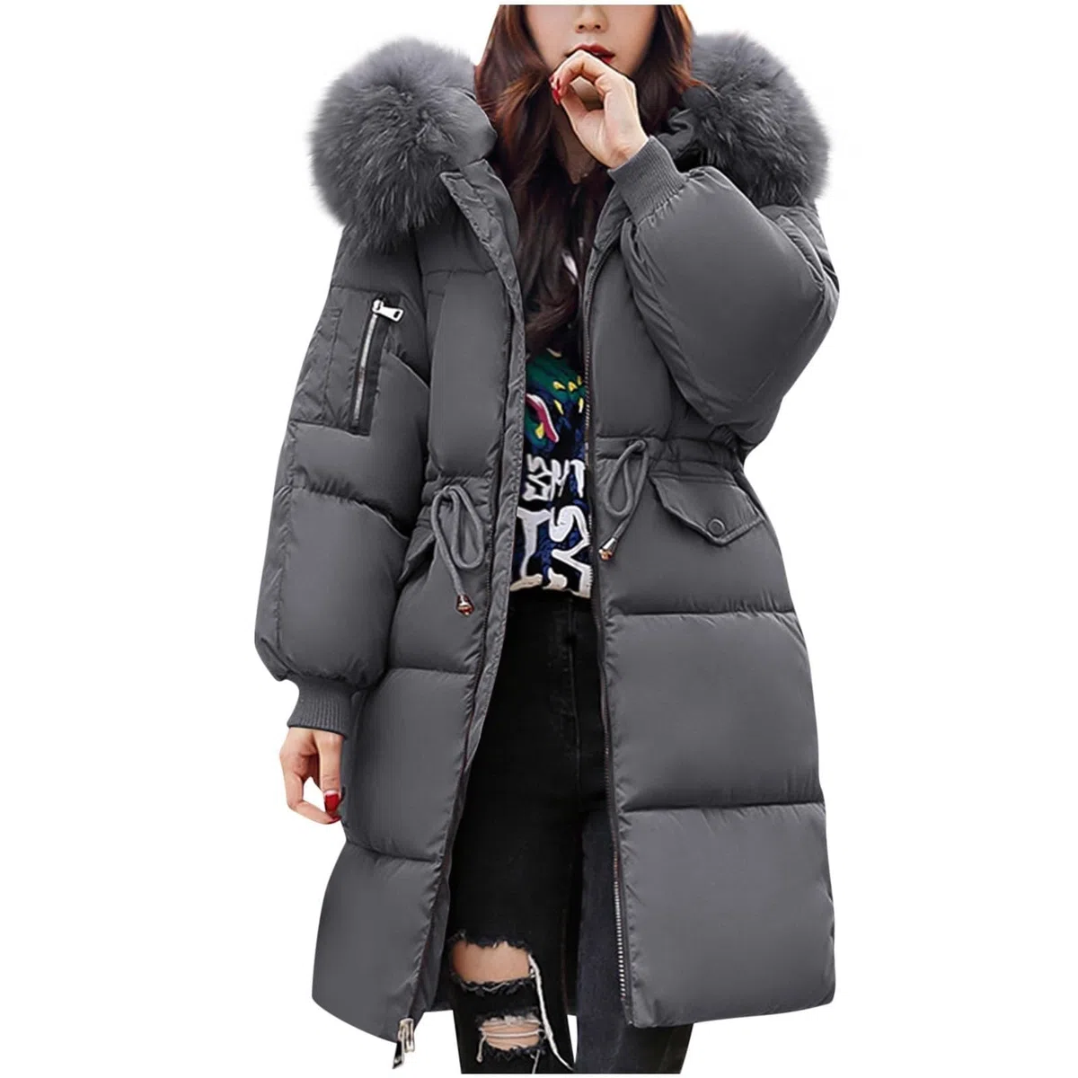 Genérico Abrigos De Invierno Para Mujer Chaqueta Con Cremallera De Piel Sintética Cálido Larga Plumifero Cortavientos Con Bolsillos Parkas Impermeable Termica Ropa Para El Frio Extremo
