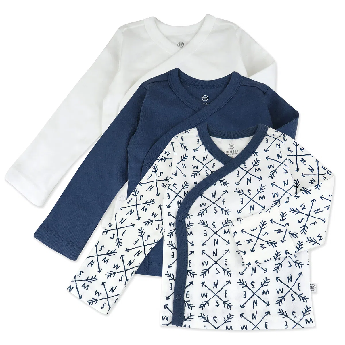 HonestBaby 3-Pack Organic Cotton Long Sleeve Side-Snap Kimono Tops Conjunto de Playeras para bebs y Nios pequeos Unisex bebé (Pack de 3)