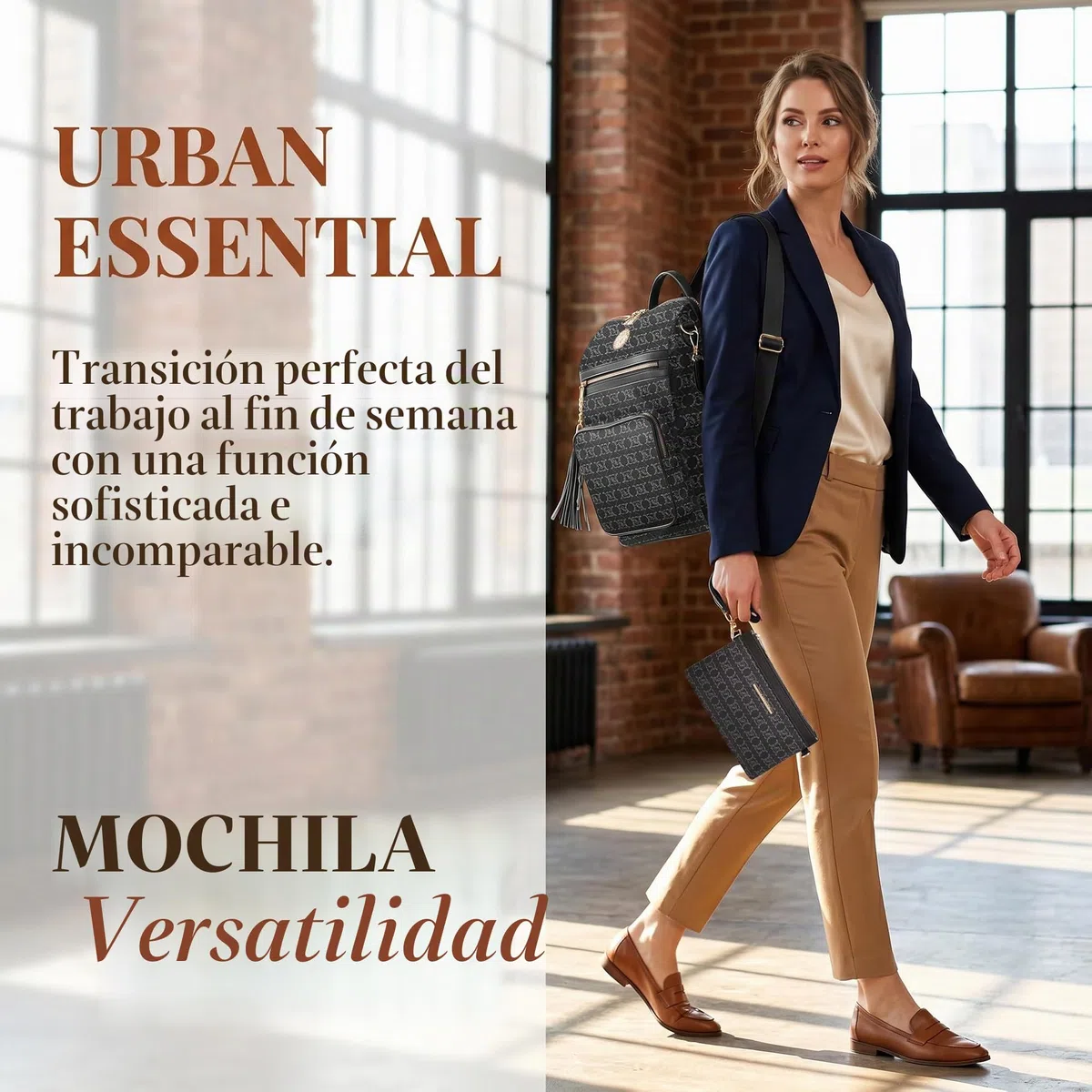 MKP COLLECTION Mochila de moda para mujer, convertible, grande, mochila de viaje, bolsa de hombro, bolso de mano, juego de 2 piezas con borla